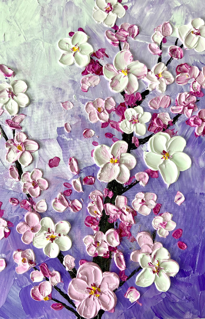 Sakura Blooms Palette-Knife Painting