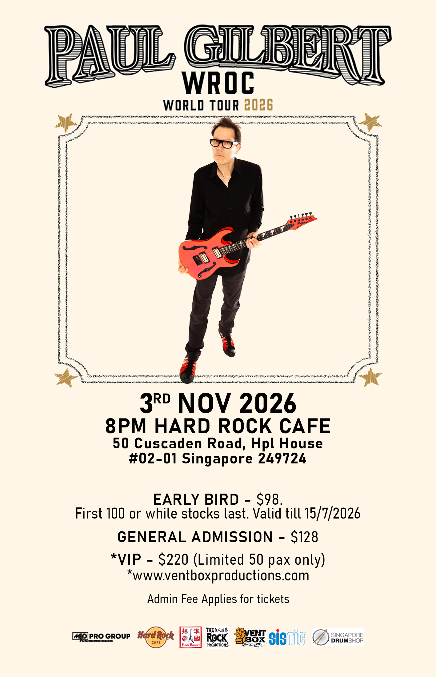 Paul Gilbert WROC World Tour 2026 Live in Singapore